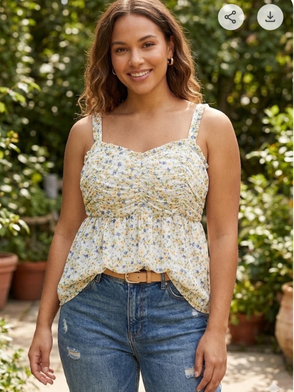 torrid Yellow Floral Smocked Peplum Cami